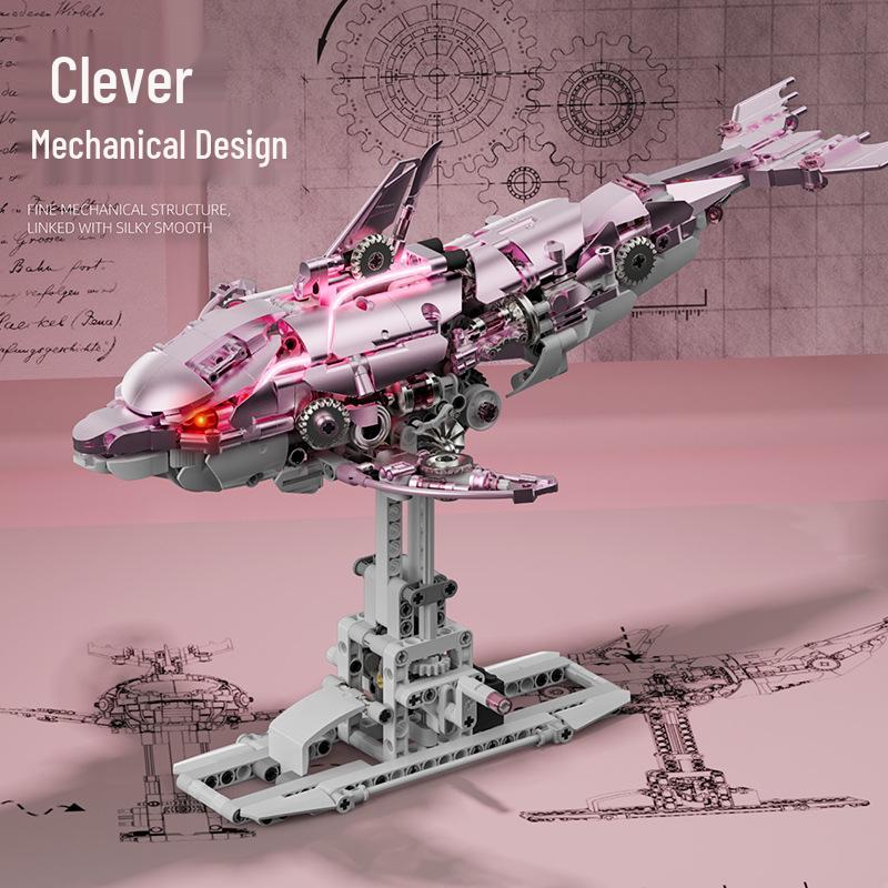 Электрические строительные блоки «Розовый дельфин»: Совместимо с Lego Technic, Модель животного повышенной сложности для мальчиков и девочек.