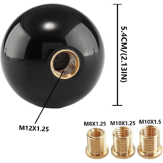 Round Ball Shift Knob Universal Gear Shift Knob 5 6 Speed For Manual Automatic Vehicles With Adapters (Pure Black)