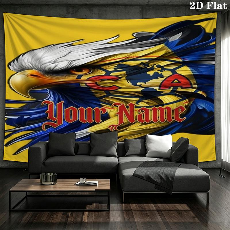 Club America Eagle Custom Name Wall Tapestry Aesthetic Wall Hanging Printed Fabric Blanket Decorative Tapestries For Bedroom Living Room Home Decor