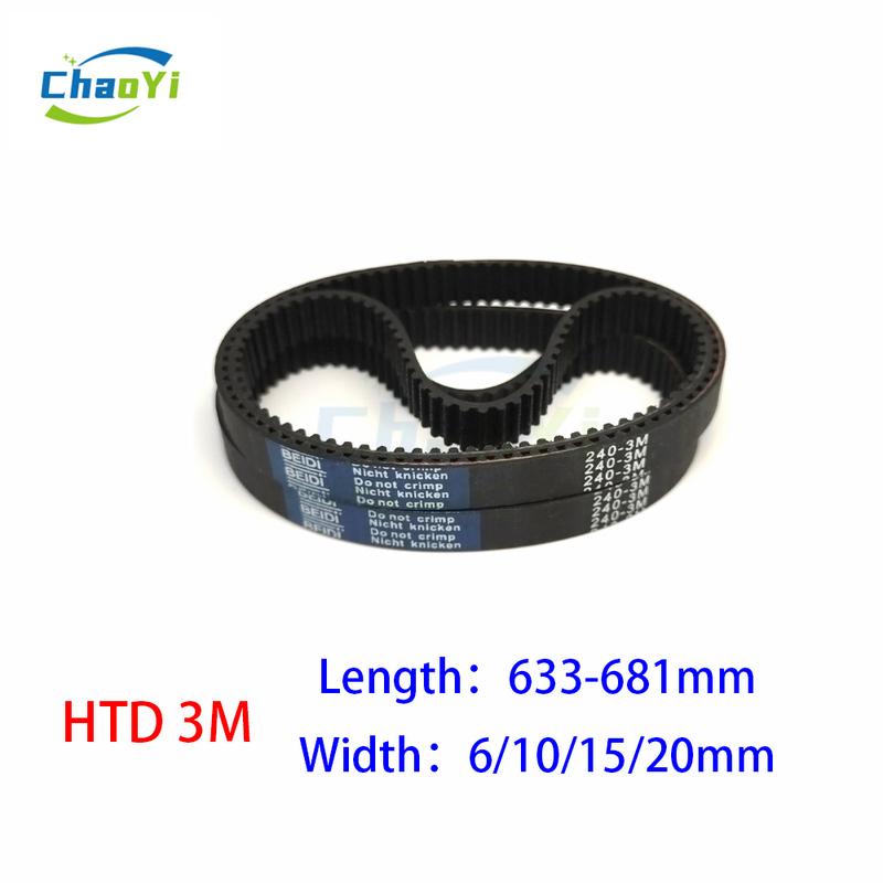 HTD 3M Closed Loop Rubber Timing Belt Length 633 639 645 648 654 657 660 663 669 675 681mm Width 6/10/15/20mm 3M-654 3M-669