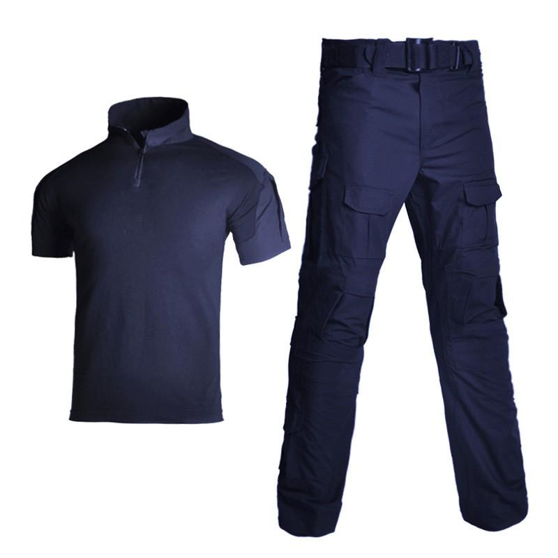 Camouflage Tactical Training Suit Hiking Camping Outdoor Sports Breathable Durable Cotton Blend Short Sleeve Set