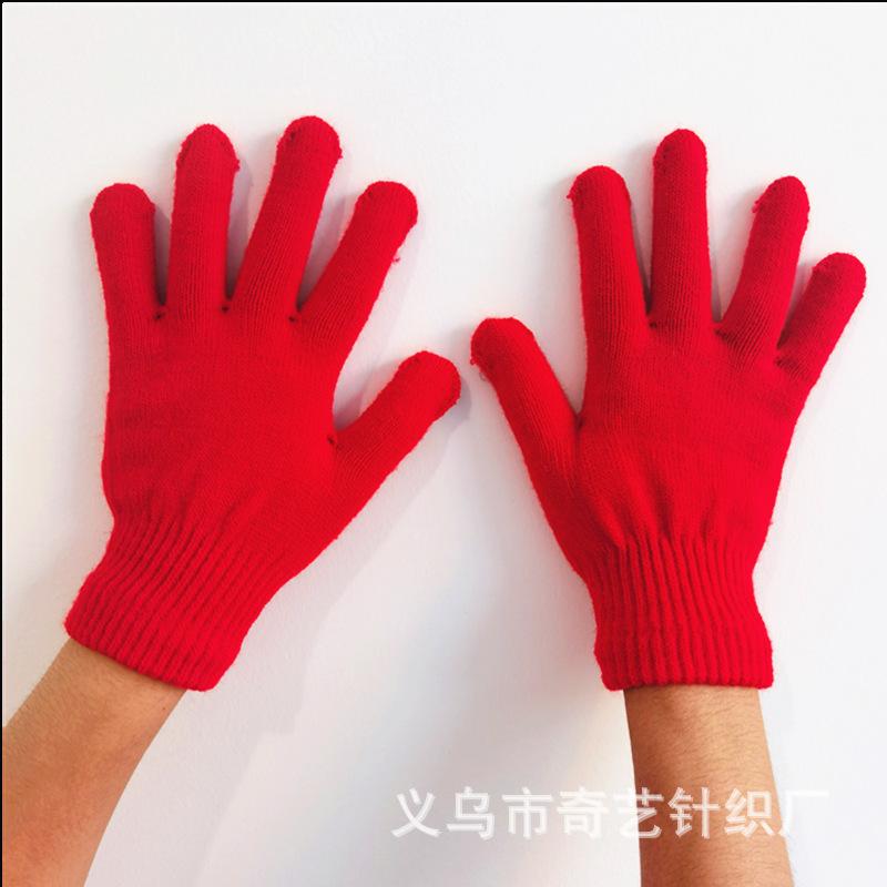 Outdoor gloves solid color cycling gloves men and women winter knitting warm couple full finger plus cashmere gloves wholesale lightgrey one size