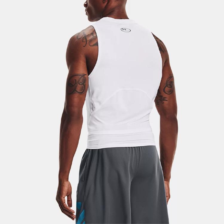 Under Armour HeatGear Compression Contrast Logo Sports Tank Top Men Tops White 1368352-100