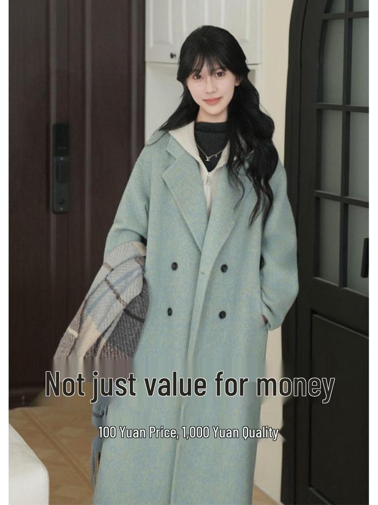 Двустороннее шерстяное пальто в корейском стиле: Элегантная, Универсальная, Свободного кроя, Длинная женская верхняя одежда для осени и зимы