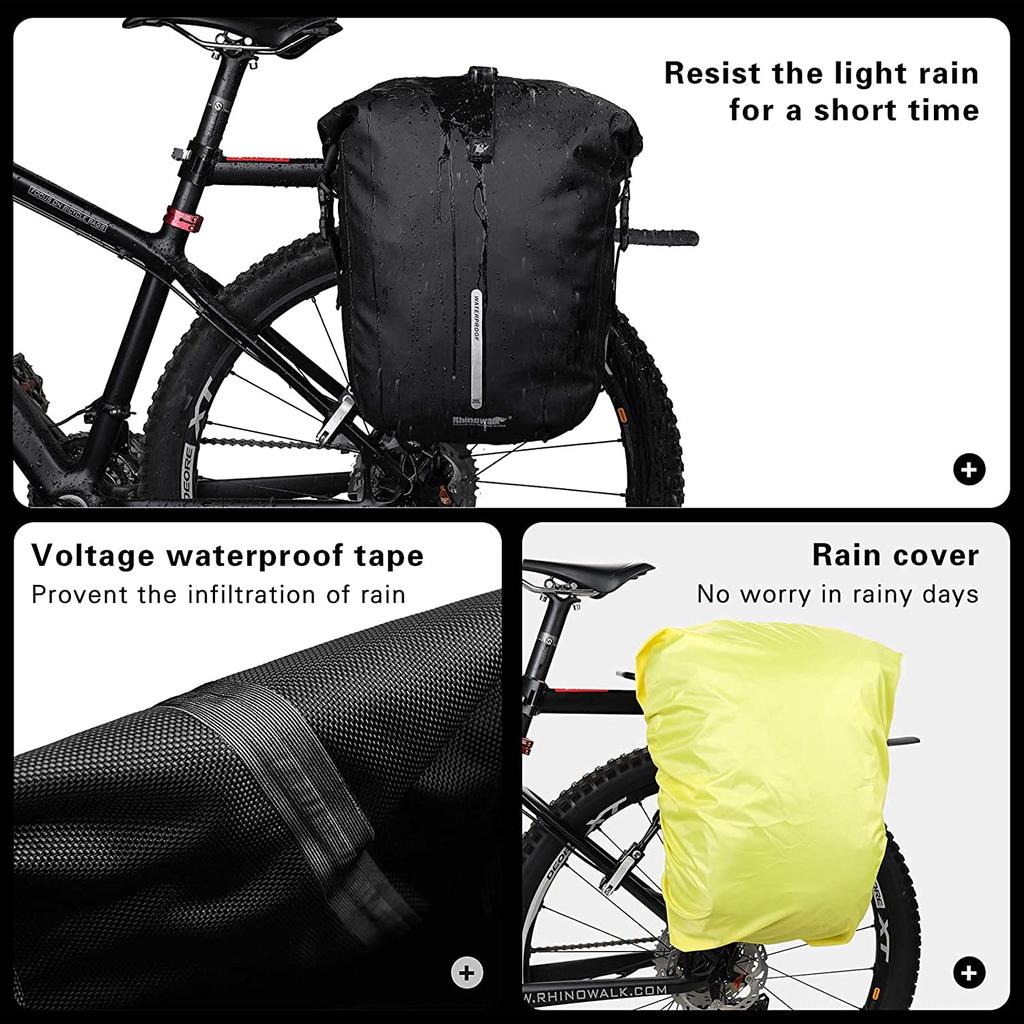 Rhinowalk Bicycle Pannier Bag, Waterproof Rack, 20L, Bike Bag, Shoulder Bag, Laptop Pannier Backpack, Professional Cycling Accessories (Black)