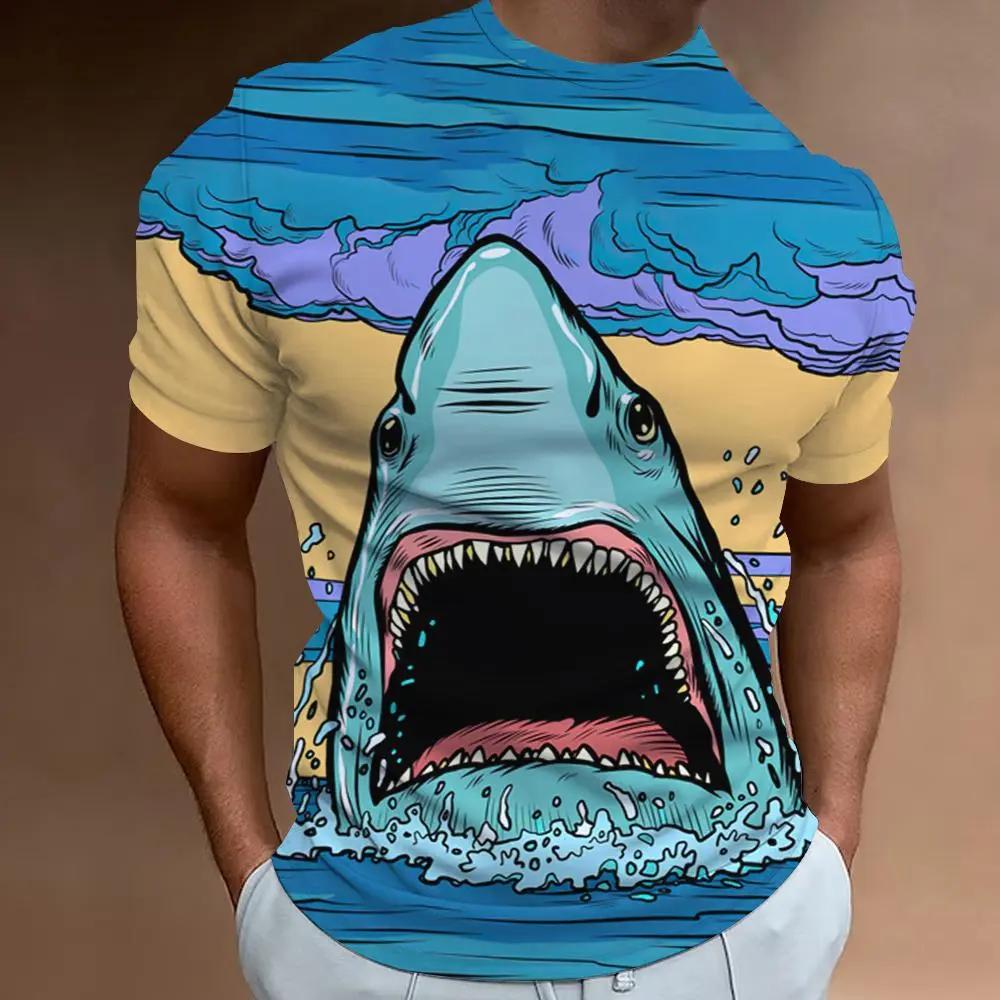 Повседневная футболка оверсайз с принтом акулы 3D Stampato Estate abbigliamento da uomo moda Street Trend Топ с круглым вырезом премиум-класса