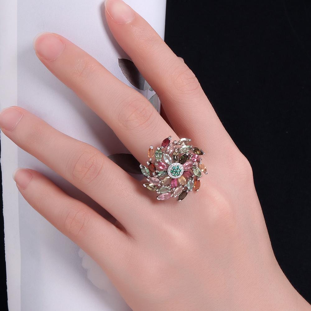 Многоцветный турмалин, натуральный драгоценный камень, женское кольцо, бутик ювелирных изделий, юбилей, банкет, помолвка, серебро 925 пробы