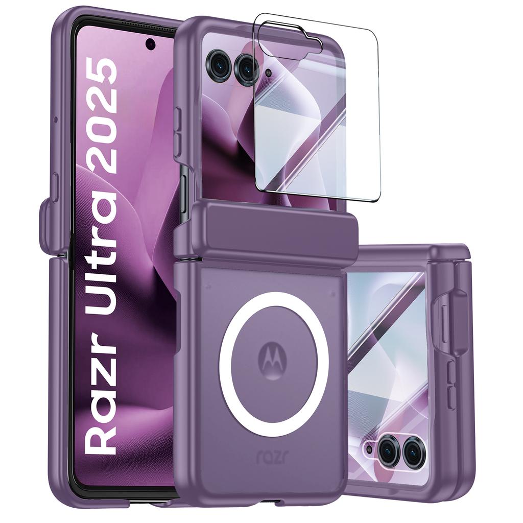 For Motorola Razr Ultra 2025 / Razr Ultra 2026 Magnetic Power,Slim Design,Screen Protector,Hinge Protection,Matte Shockproof Phone Case-Black