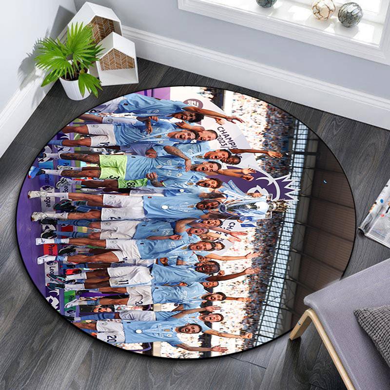 Man City Player pattern round rug,Carpet Rug for Living Room Bedroom Playroom ,Non-slip Floor Mat,Holiday Gifts and Birthday Gifts.