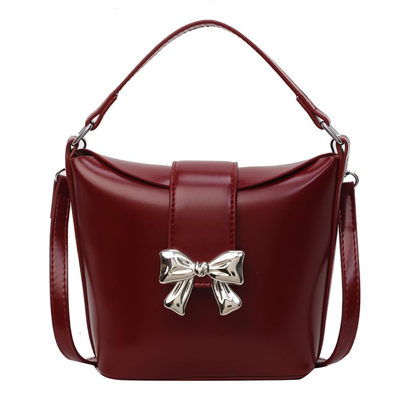 Bow Design Sense Red Bucket Bag Korean Style Light Luxury Fashion High Quality Casual Crossbody Bag Women's New Pop Shoulder Bag