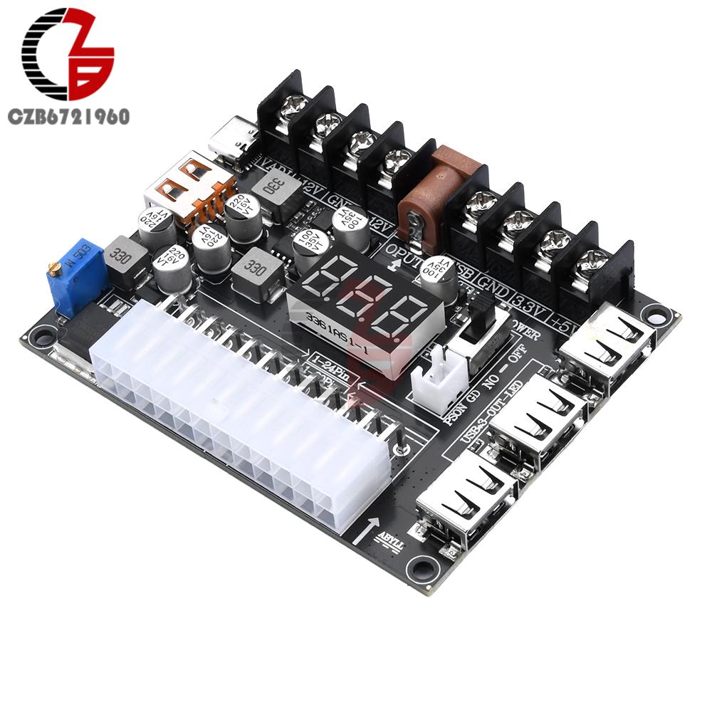 20Pin 24Pins ATX Power Adapter Board Acrylic Case Kit PD2.0 PD3.0 Adjustable Power Supply Breakout Board Power Connector Adapter