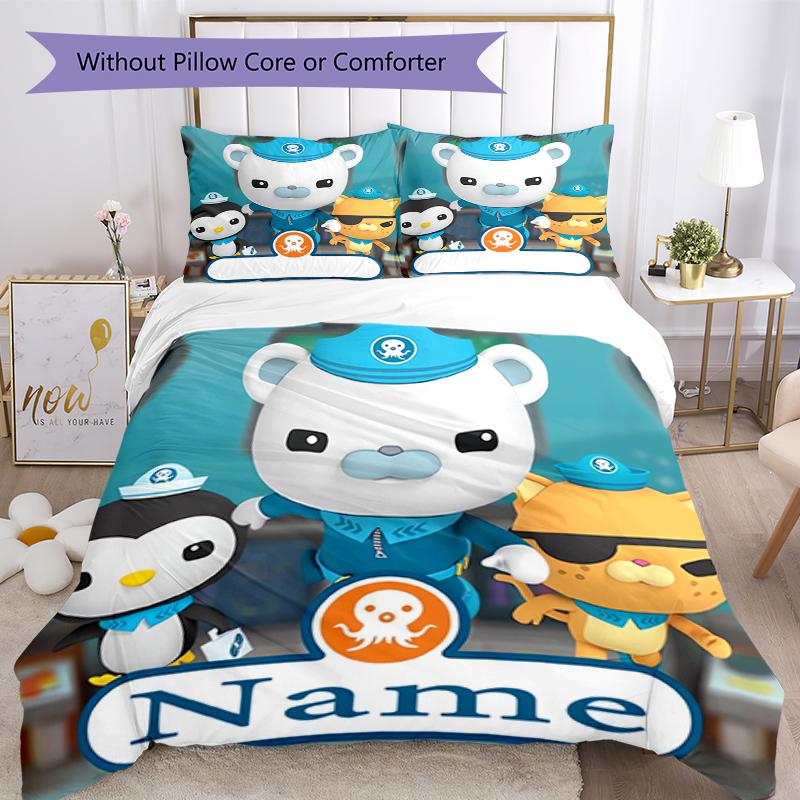 3pcs Custom Name The Octonauts Bedding Set Duvet Cover Closure Includes 1 Duvet Cover & 2 Pillowcases, Soft and Comfortable for All Seasons.