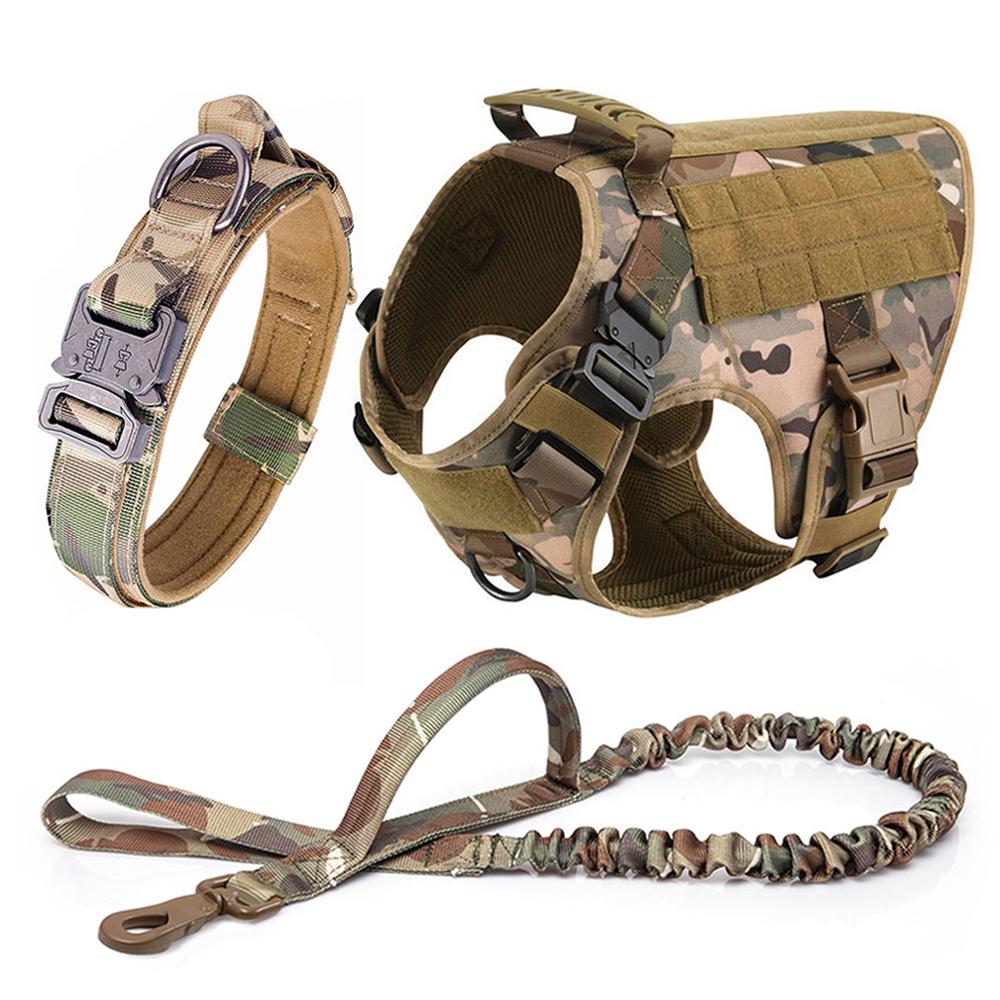 Large Dog Harness Collar Leash Set Military Dog K9 Harnesses Pet Tactical Vest Training German Shepherd For Medium Large Dogs