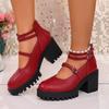 Fashion Platform Single Shoes Autumn New Round Toe Shallow Mouth One Strap Back Zipper Anti-slip Wear-resistant Block Heel Shoes