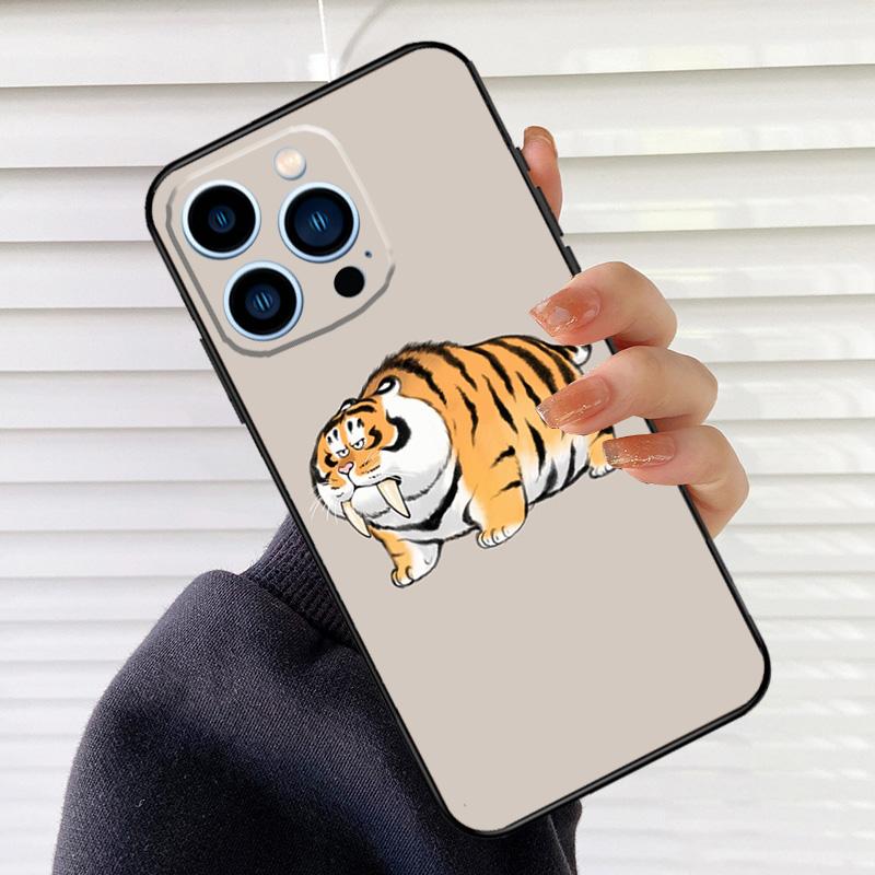 Толстый тигр Мультяшный Забавный Чехол для Телефона Для iPhone 16 15 14 13 11 12 17 Pro Max mini 15 16 Plus 16e 17 Air Cover Fundas