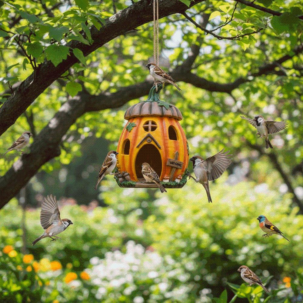 Vibrant Orange Pumpkin Bird House Waterproof Creative Bird Cage Balcony Display
