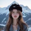 Rabbit Hair Beret Hat for Women Autumn Winter Korean Gray Painter Hats Retro Iron Logo Yarn Bud Caps