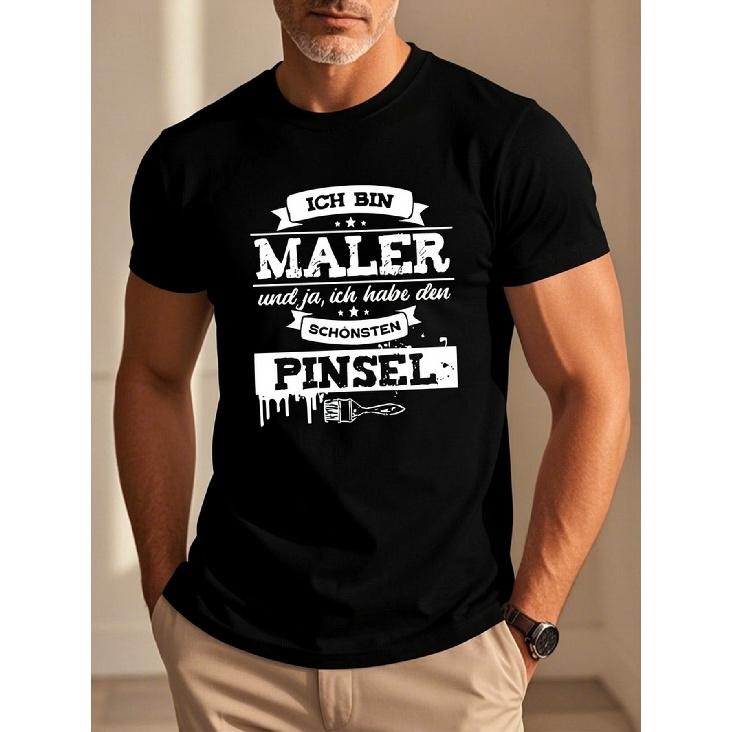 Men'S Funny German Language T-Shirt - 'Ich Bin Maler' (I'M Painter) Humorous Paintbrush Design Tee with German Text Print, White Short Sleeve Round