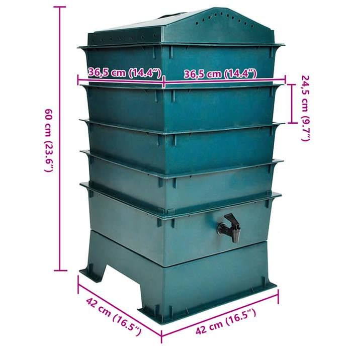 VidaXL Worm Composter 4 Trays 42 X 42 X 60 Cm 40585