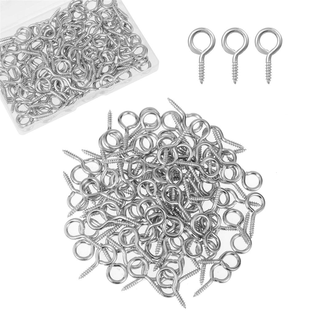 Eye Screws, 100Pcs 1 inches Screw Eyes Hooks, 304 Heavy Duty Screw Hooks, Self Tapping Eye Bolts