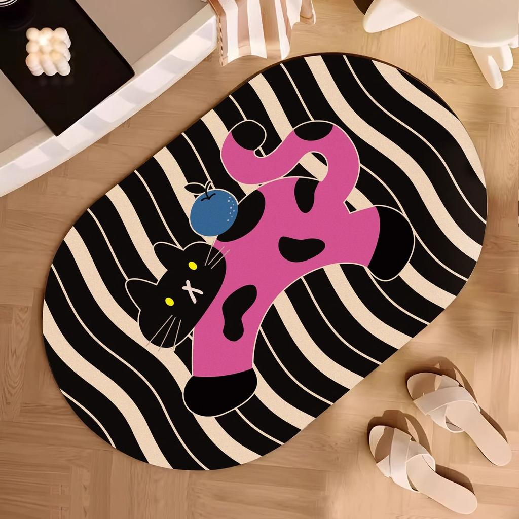 Cartoon bathroom non-slip foot mat, toilet diatom mud quick-drying absorbent floor mat, entrance bathroom toilet mat