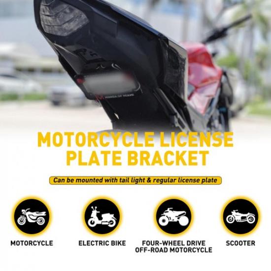Folding License Motorcycle Plate Holder Rear Tail Light Bracket Mount Adjustable