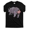 Европейский размер Ace Rhino Юмористическая графическая футболка, Комфорт на все сезоны, Можно стирать в машине, Забавный принт с мультяшным носорогом и человеком