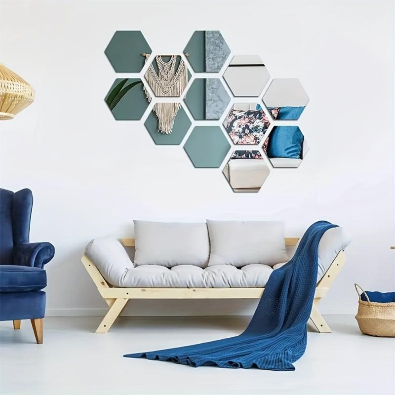 DIY Removable Hexagonal Mirror Wall Stickers - 12PCS/Lot Geometric Solid, Built-in Adhesive, Home Decoration