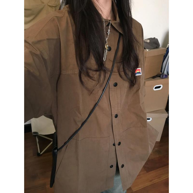 Винтажная рубашка с коротким рукавом, уличная женская рубашка большого размера на пуговицах, корейская мода, шикарная крутая блузка, эстетичная хиппи, японская