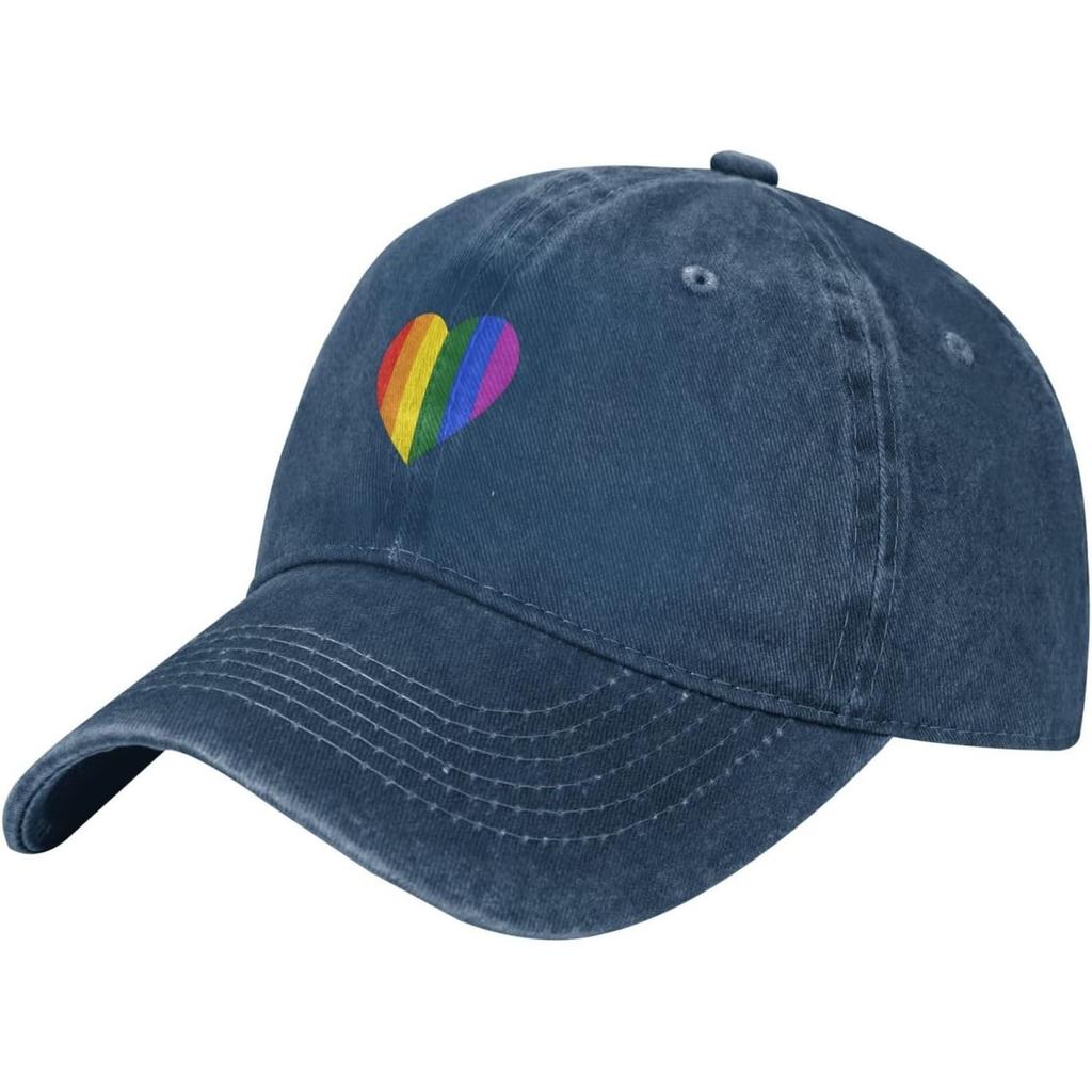 LGBT Rainbow Heart Baseball Cap Washed Cotton Dad Hat Adjustable Sun Protection Casual Cap