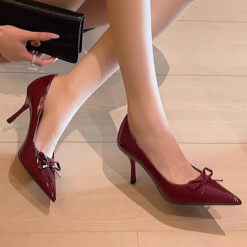 Мода 2025 Женская обувь Новая осенняя обувь с острым носком Женские туфли на высоком каблуке Элегантные туфли-лодочки на тонком каблуке Женская модная обувь с бантом Женщины