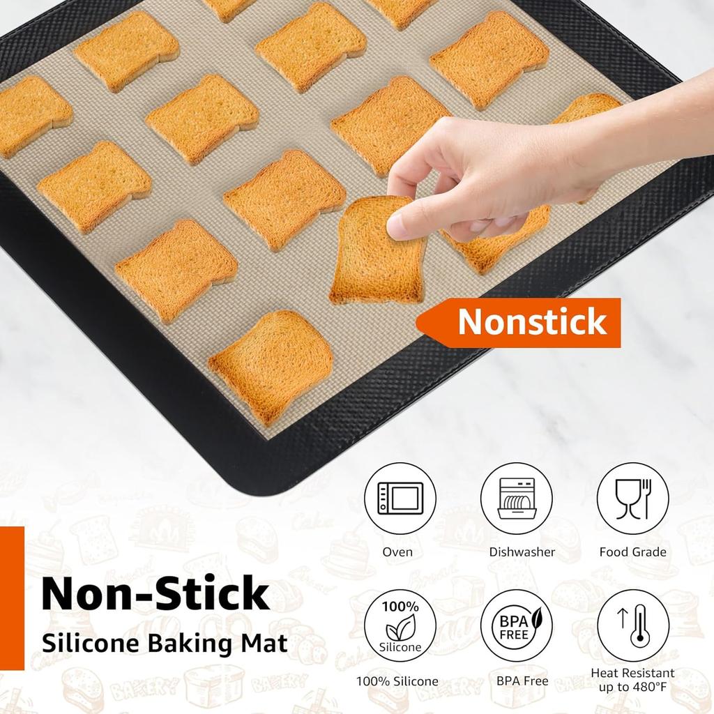 2Pcs Silicone Baking Mats for 12 Inch Cake Pan/12x12 Cheesecake Pan/Toaster Oven Air Fryer Liner, 11.75"Square Food Grade Silicone Mats for Baking,