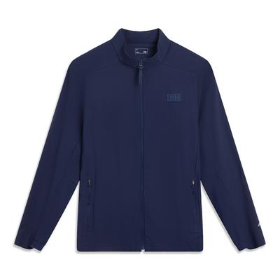 Li Ning Glory Series Повседневная куртка с воротником-стойкой, длинными рукавами, логотипом бренда, светоотражающая, вязаная, спортивная, мужская, темно-синяя AWYV017-4