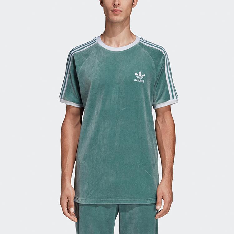 adidas Уютная футболка с круглым вырезом в полоску в стиле ретро Originals (Версия Х) Мужские топы зеленые DV1623