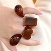 Vintage Brown Color Resin Wide Rings For Women Korean Geometric Heart Rectangle Chunky Finger Rings Party Jewelry Accessories