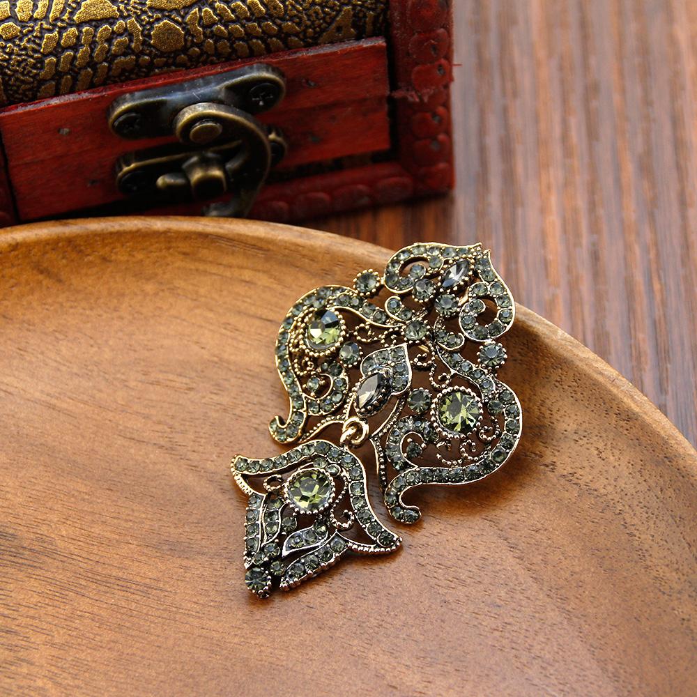 Винтажная брошь, богемная женская брошь, брошь цвета античного золота, свадебные украшения, серая булавка с хрустальным цветком