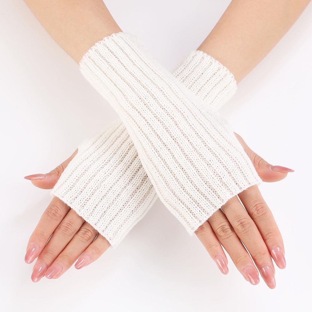 1 Pair Autumn Winter Short Arm Sleeves Half Finger Gloves For Women Solid Color Knitted Fingerless Gloves Hand Warmer Mittens