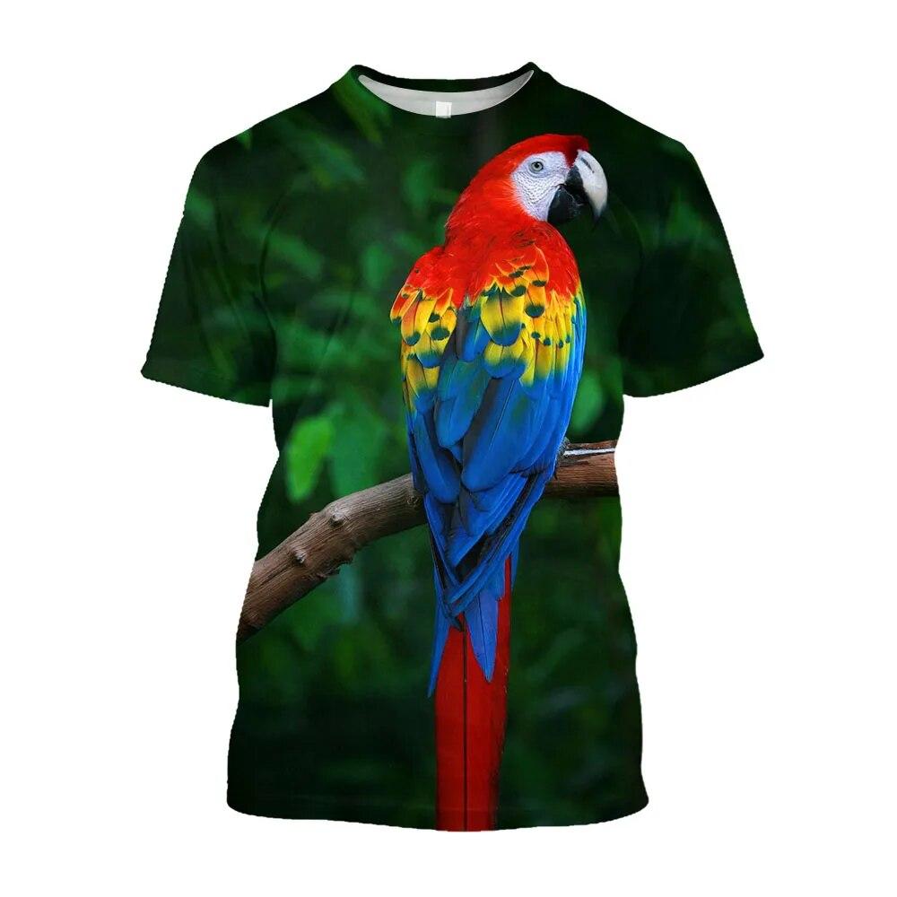 Jumeast 3D Rainforest Scarlet Macaw Printed Men T-shirts Grunge Y2K Unisex Baggy T Shirt 2000s Aesthetic Youth Clothing T-shirty