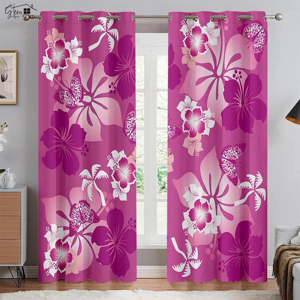 Retro Pastoral Butterfly Flower 3D Printing Curtains Beautiful And Fresh Bedroom Living Room Study Polyester Fiber Curtains 2PCS