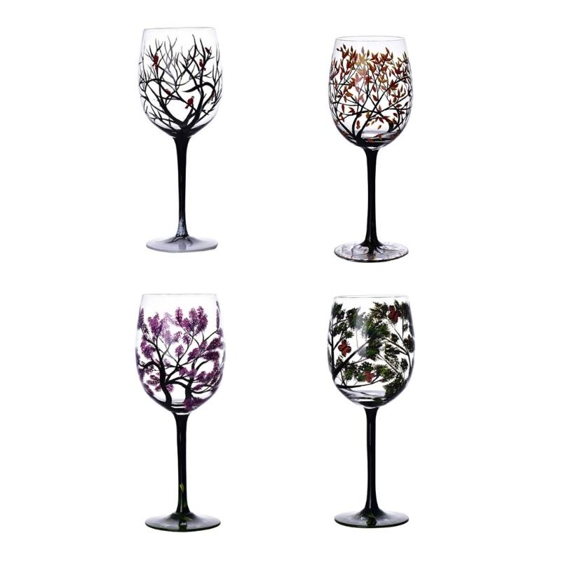 Four Seasons Tree Wine Glass Durable Juice Beer Stem Glass Elegant Glassware for White Wine, Red Wine, or Cocktails