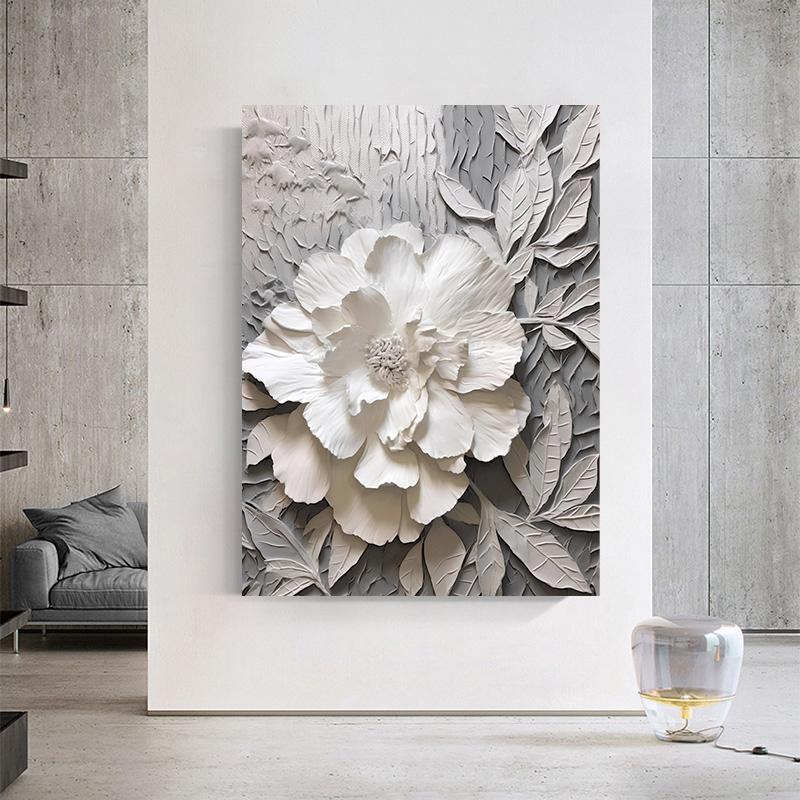 Abstract White Flower Oil Painting Printed On Canvas White Floral Posters and Prints for Porch Living Room Wall Decoration