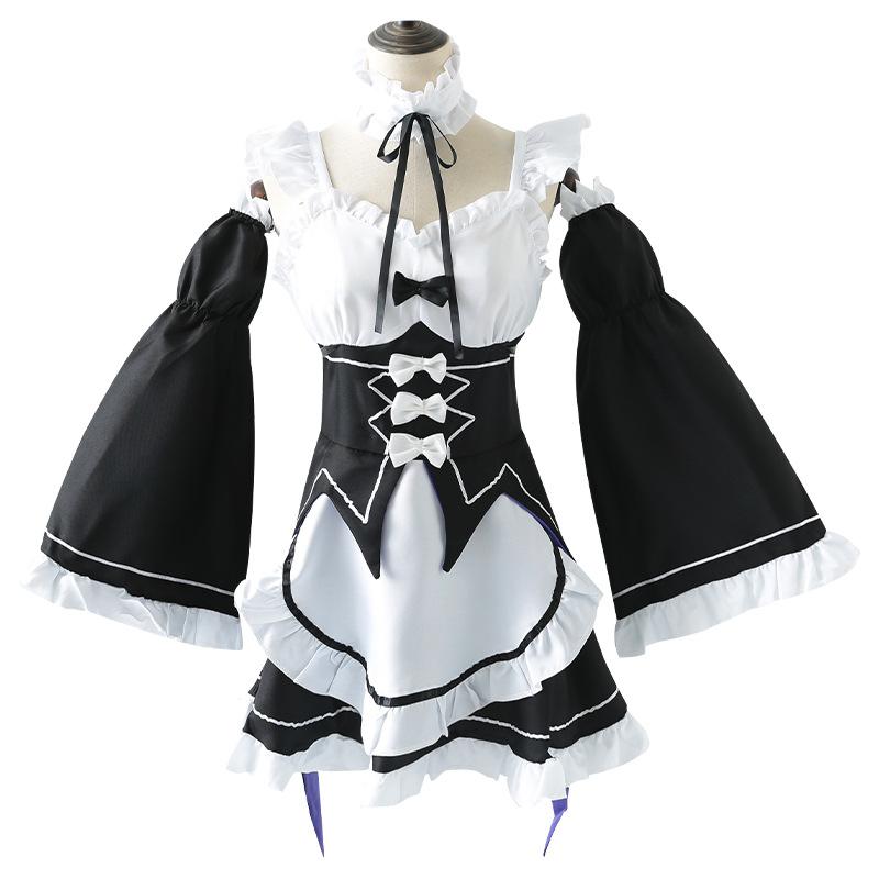 Аниме Ре:Zero Kara Hajimeru Isekai Seikatsu Rem Rem, черный костюм горничной для косплея, женский фартук, платье, костюмы на Хэллоуин