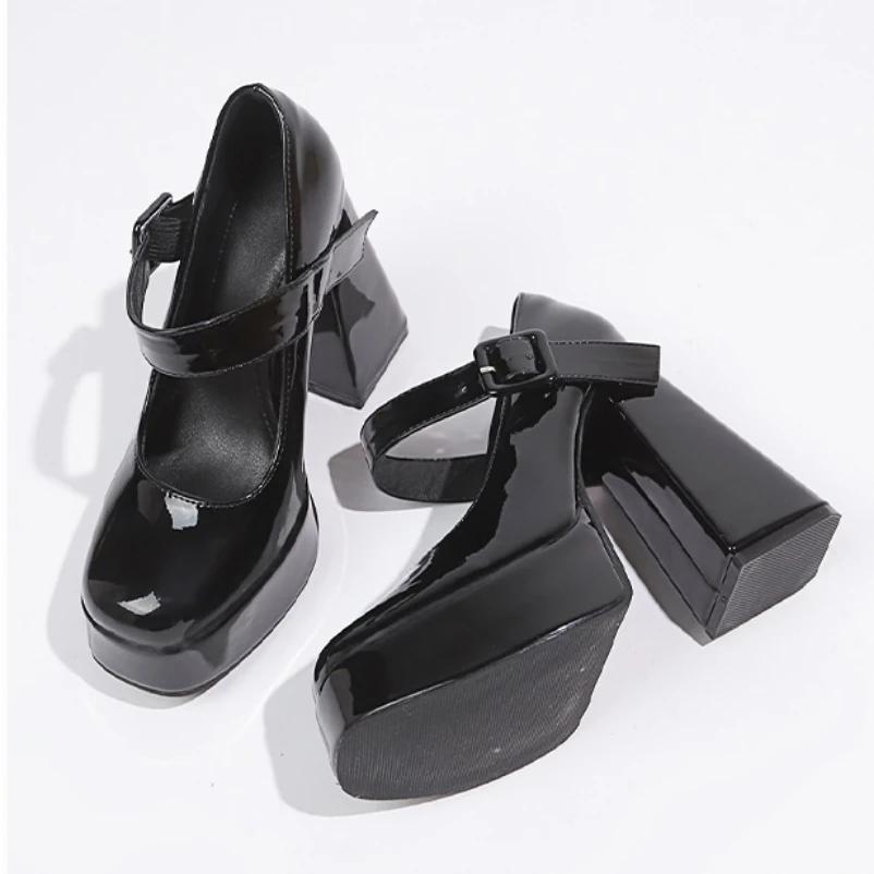 2025 Весна и Осень Сексуальные Высокие Каблуки Квадратные с Мэри Джейн Секс Женская Обувь
