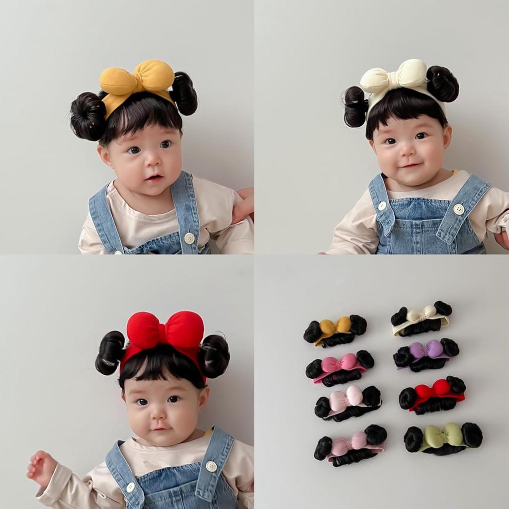 Baby Wig Bangs Headband Fashionable Bun Wig Hairpieces Solid Headwear Girls Hair Accessories for Newborns and Toddlers