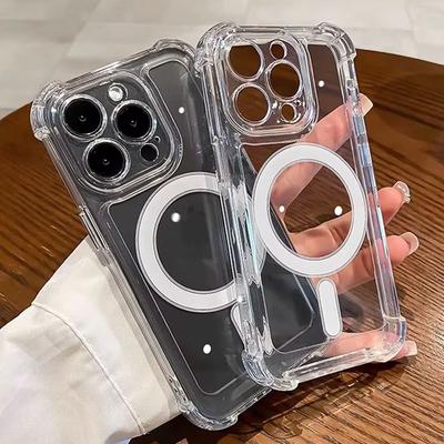 Роскошный прозрачный чехол Magsafe для iPhone 16 15 14 13 12 11 Pro Max Plus с магнитной беспроводной зарядкой, противоударный мягкий бампер