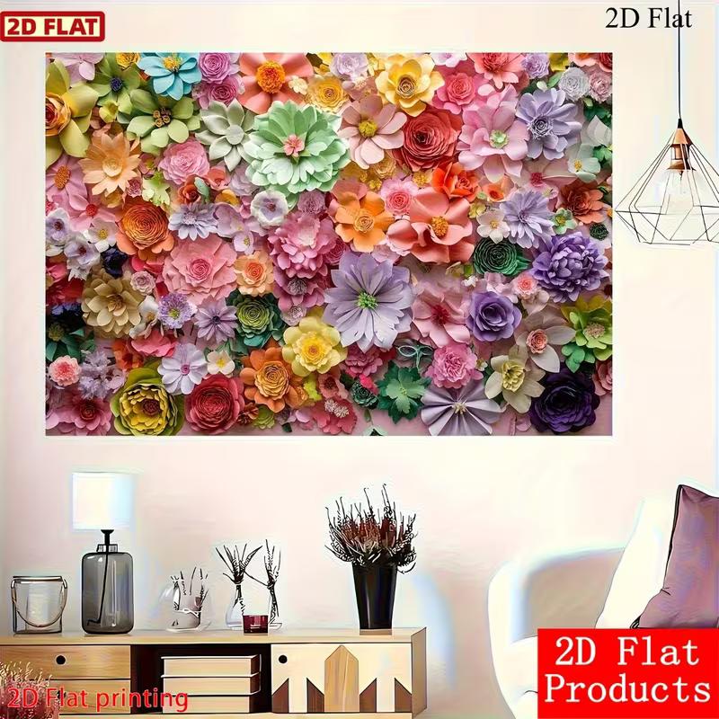 2D Bright Paper Flower Wall Backdrop, Colorful Floral Background