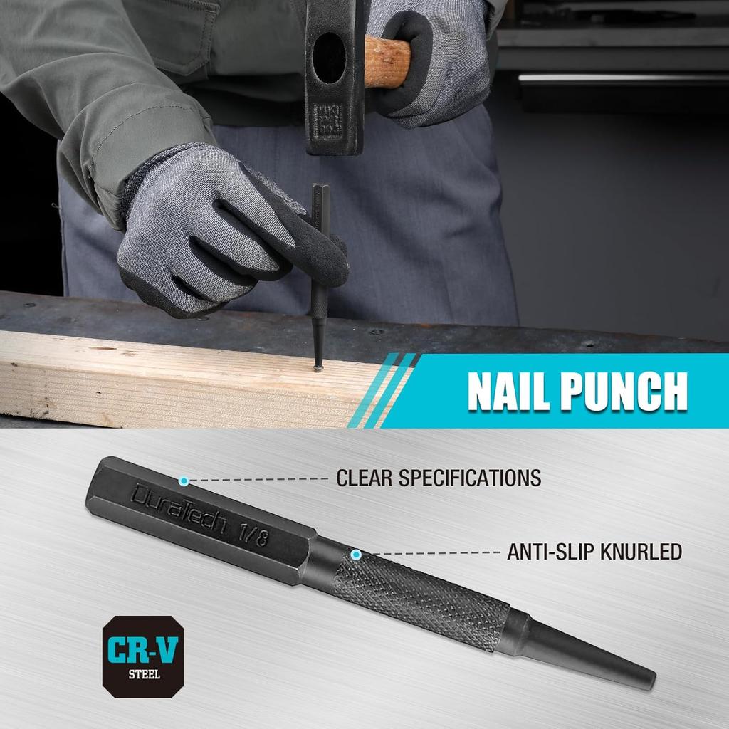 Набор из 18 предметов: пробойники и зубила со сворачивающимся чехлом – штифтовые, центровочные, гвоздевые, разметочные инструменты, холодное зубило, калибр