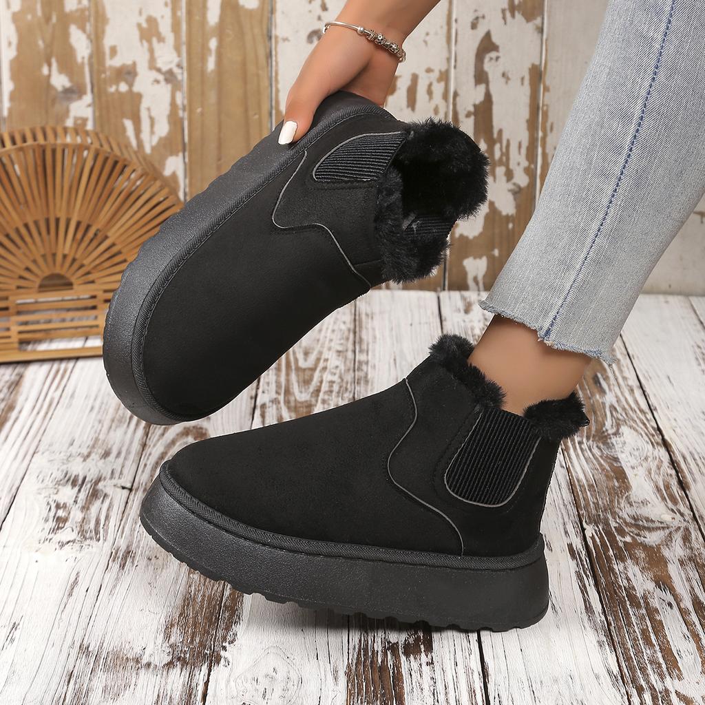 Мода 2024 года, зимние женские ботинки на платформе, однотонные, утолщенные, плюшевые, без застежек, женские, с толстой подошвой, теплая обувь, большие размеры