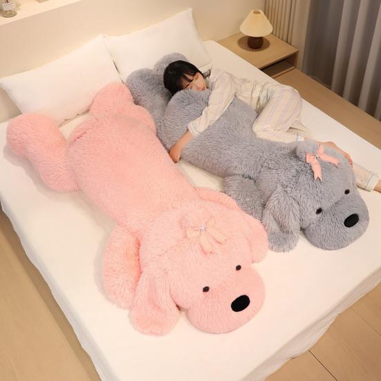 Большая плюшевая игрушка-собака, милая мягкая кукла-подушка с бантом 130/160 см, мягкая, приятная на ощупь кукла-собака для детей, девочек, большая, уютная подушка для отдыха в постели