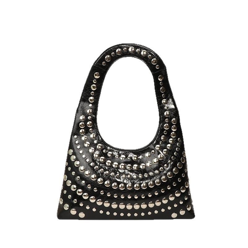 2025 European and American Rivet Handbag One Shoulder Niche Design Large Capacity Women's Armpit Bag Pure Vintage Women's Bag